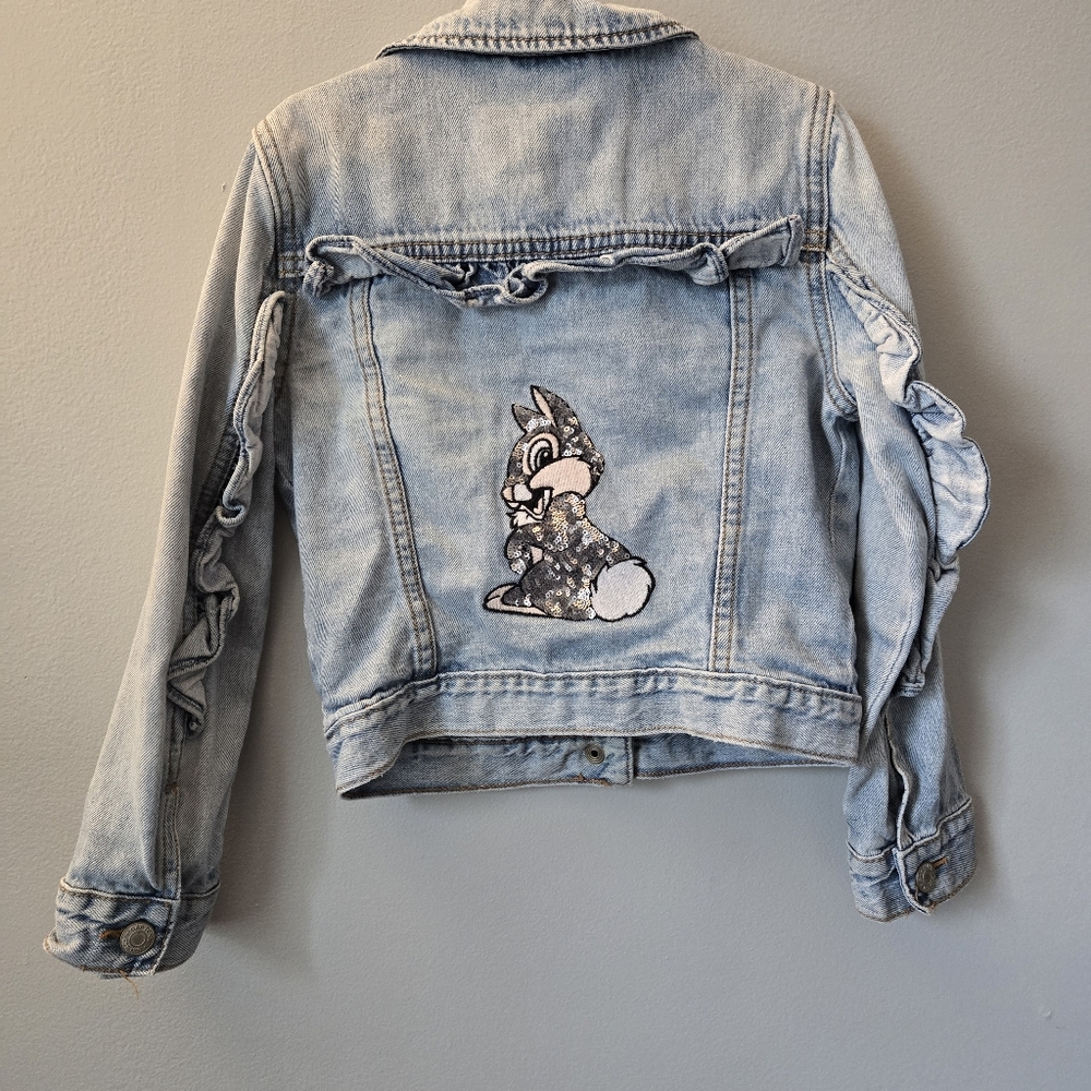 Disney Gap Girls Small Jean Jacket Bambi Thumper Ruffle Sequin Denim Character